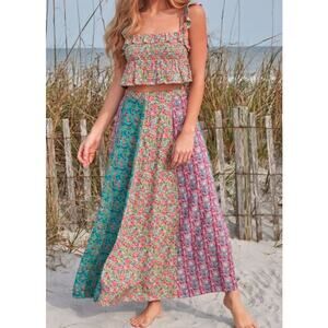 Natural Life Valentina Maxi Skirt Turquoise Purple Floral Mixed Womens Large